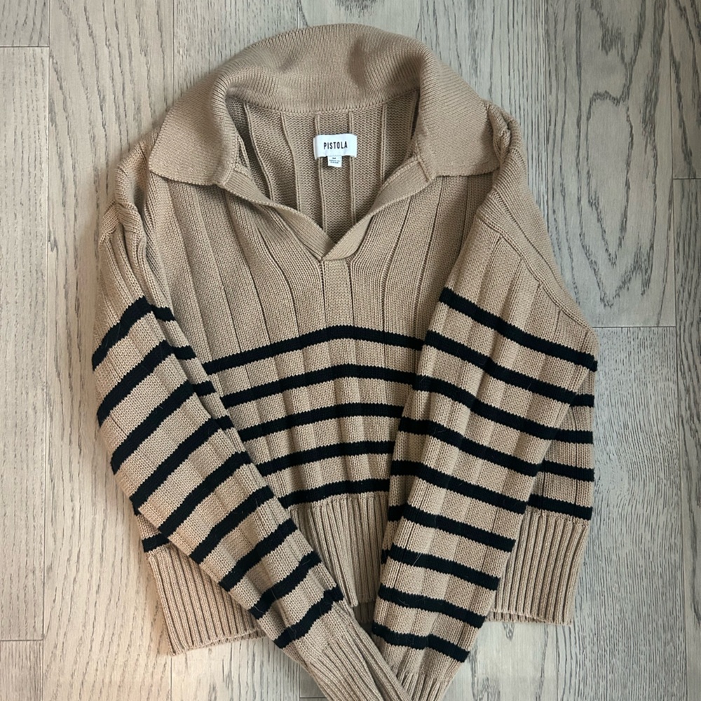 Pistola Tan and Black Striped Sweater